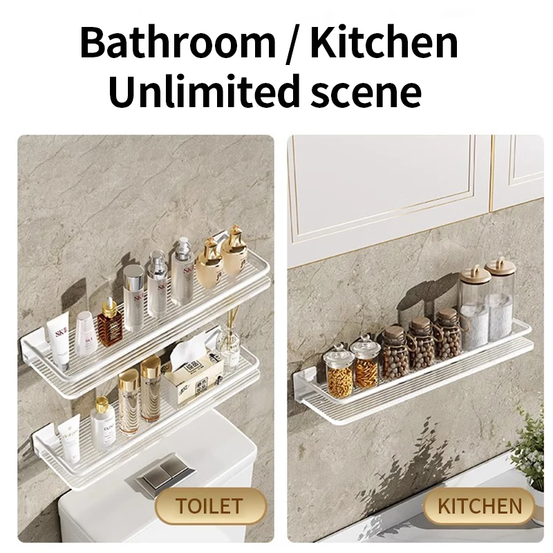 White Bathroom Shelf Aluminium Alloy Makeup Organizer Mental Corner Shelf Shampoo Storage Shelf Shower Wall Rack Bathroom811781