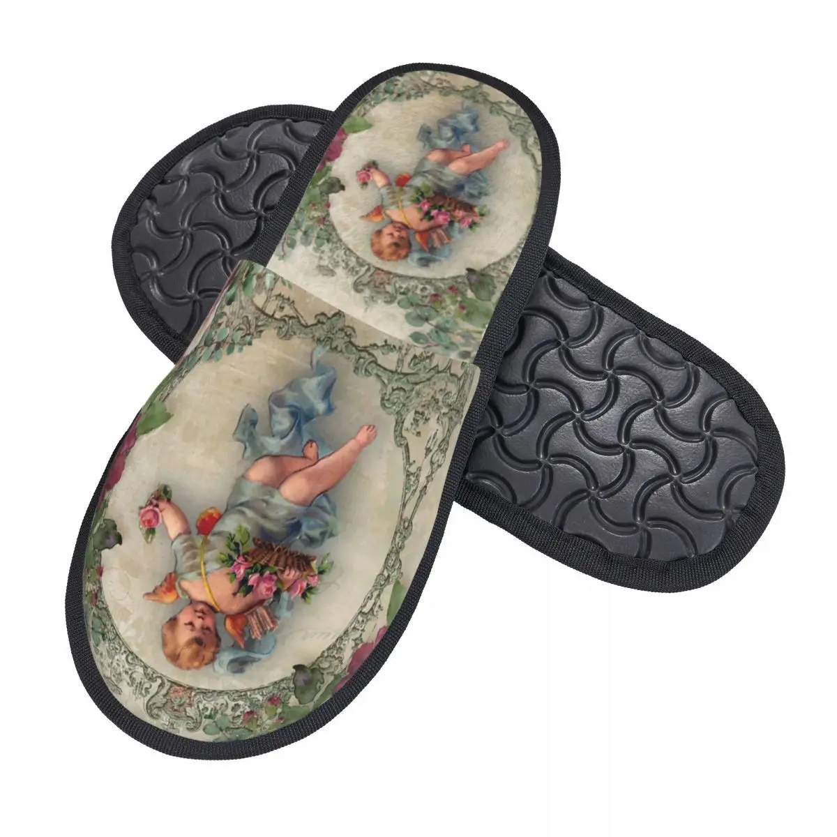 Custom Vintage Rose Victorian Angel Soft Scuff Traagschuim Slippers Vrouwen Spa Huis Schoenen