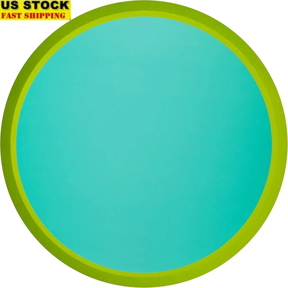 

Disposable Paper Dinner Plates Set Teal Green Color Block 10.5 Inch Diameter 8pcs Perfect Parties Celebrations Events