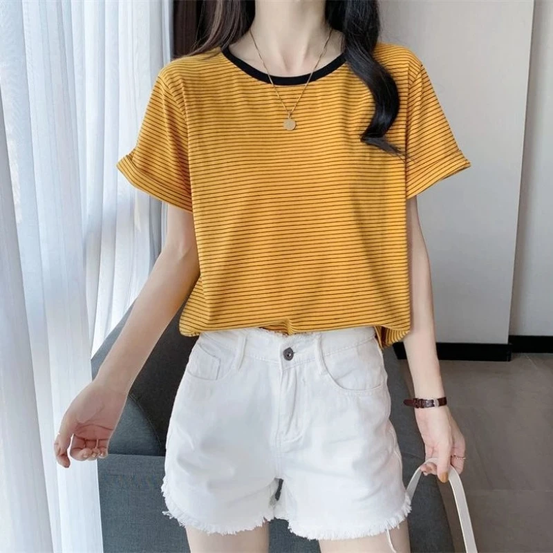 

Striped T Shirts Short Sleeve Vintage Tops Summer New O-neck All-match Youth Street Casual T Shirts Fashion Korean Women Clothes