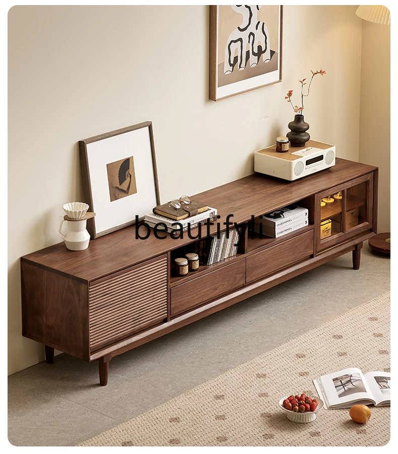 

North American black walnut TV cabinet Nordic simple all-solid wood TV cabinet Home living room