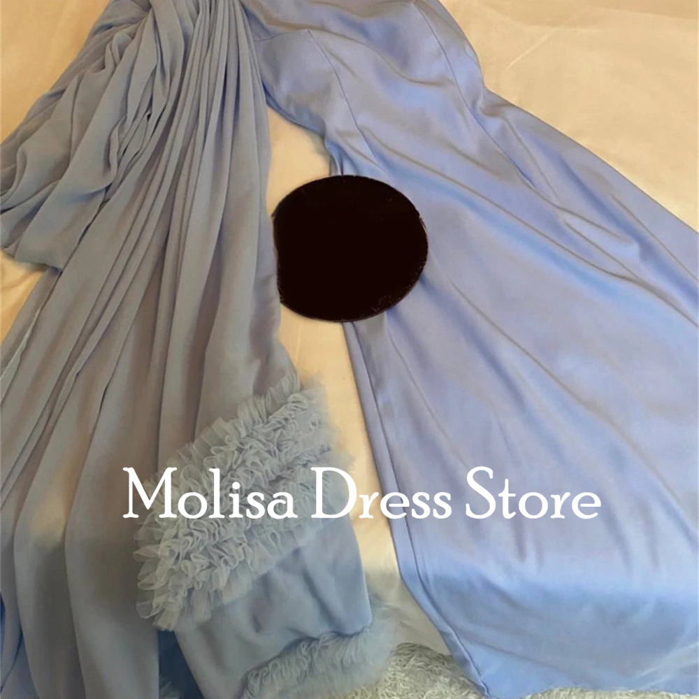 Fashion Sky Blue Mermiad One Shoulder Prom Dress Women Tea-length Evening Party Gown Formal Occasion Dresses  فساتين السهرة