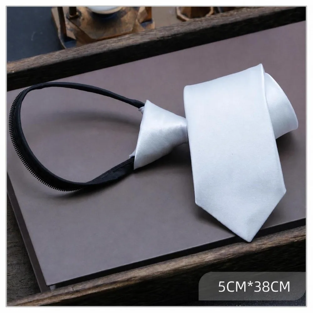 Simple Unisex Zipper Tie Clip on Solid Color Suit Zipper Neckties Adjustable Matte Finish Uniform Neck Tie For Men Women