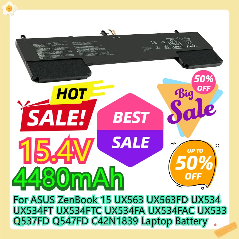 For ASUS ZenBook 15 UX563 UX563FD UX534 UX534FT UX534FTC UX534FA UX534FAC UX533 Q537FD Q547FD C42N1839 Laptop Battery