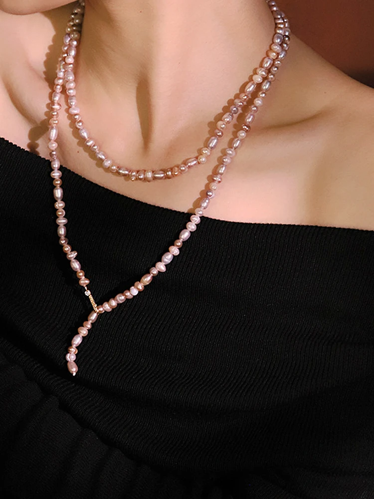 

Luxury Original Pinkish-Purple Natural Pearl Sweater Chain Women Versatile Elegant Neck Chain Choker Collar Fashion Jewelry Gift