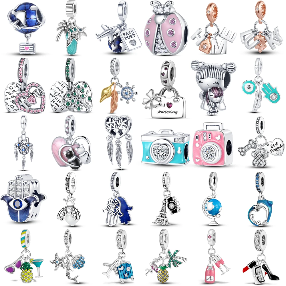 Silver Plated Dangle Charms Earth Camera Evil Eyes Hands Pendants Fit Original Bracelet Jewelry Making Woman Gift