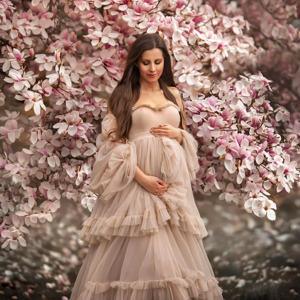 

New Sweetheart Maternity Dress for Photography A Line Empire Tiered Babyshower Gowns Simple Ruffles Pregnant Robes Floor Length