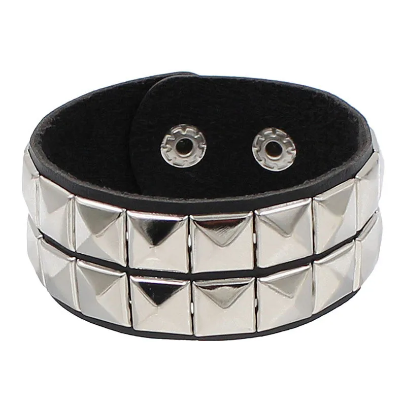 Pulseira de couro PU punk gótico para homens e mulheres, 3 linhas, picos cuspidais, correntes de rebite, jóias para amigos, novo, 2023