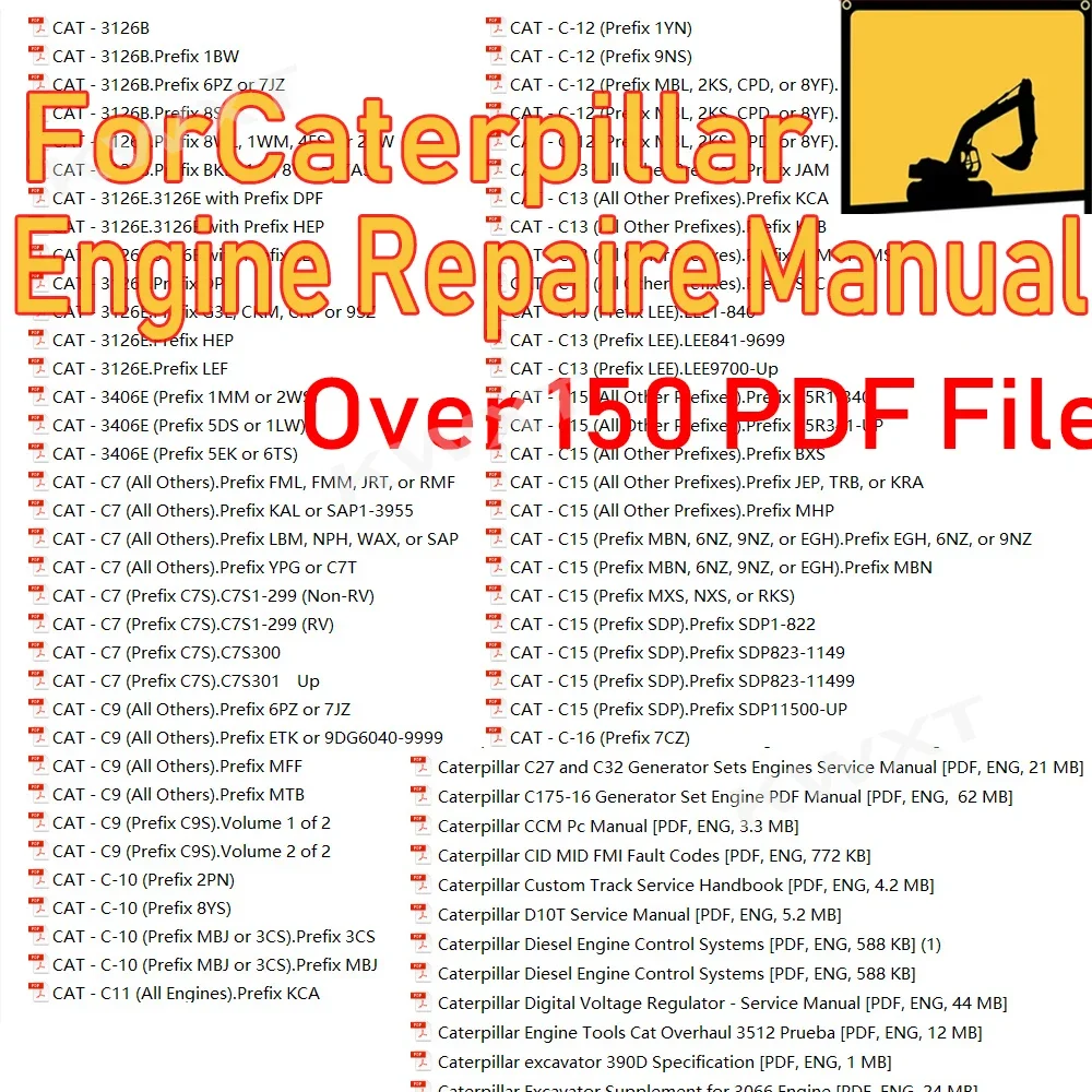 

Руководство по ремонту двигателя более 150 PDF файл для Cat детали и диаграммы двигателя для газового дизельного двигателя экскаватора грузовика