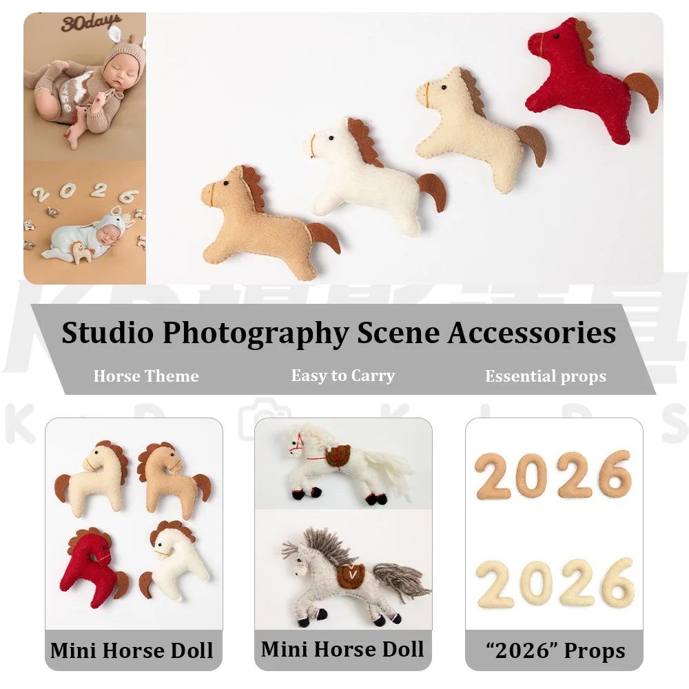 

Войлочные куклы-лошадки ручной работы для фотосессии новорожденных, милые миниатюрные декоративные куклы, реквизит для фотосъемки 2026-Number, профессиональный реквизит для студийных фотосессий
