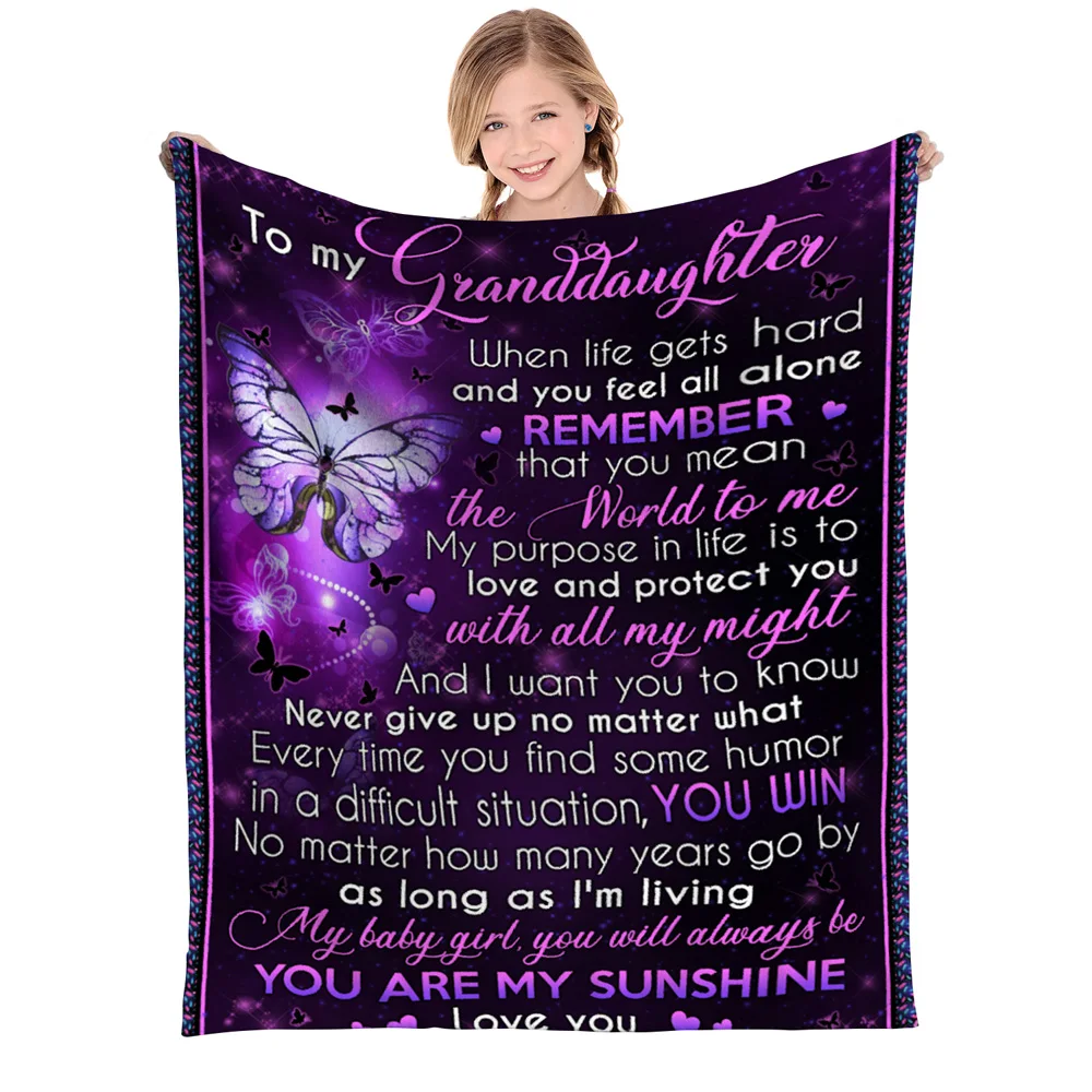 

Personalized Premium Blanket To My Granddaughter Lighting Butterfly Print Fleece Blanket Custom Name