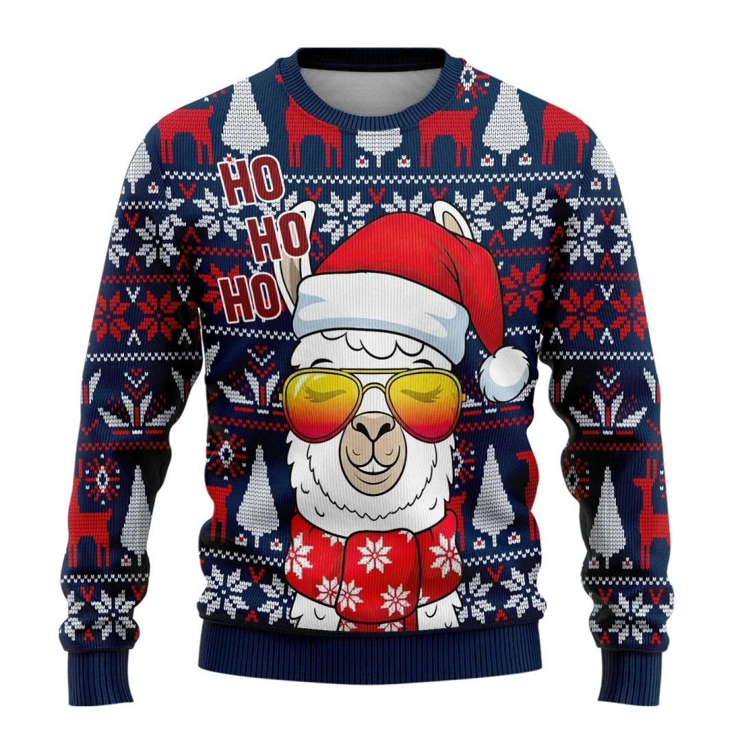 Pull de noël moche unisexe, hauts pull, sweat-shirt en tricot côtelé à manches longues et col rond imprimé festif pour fête de noël d'hiver 2026