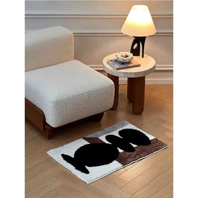 

Black and white retro style carpet floor mat, bathroom absorbent anti slip foot mat, imitation cashmere bedside blanket