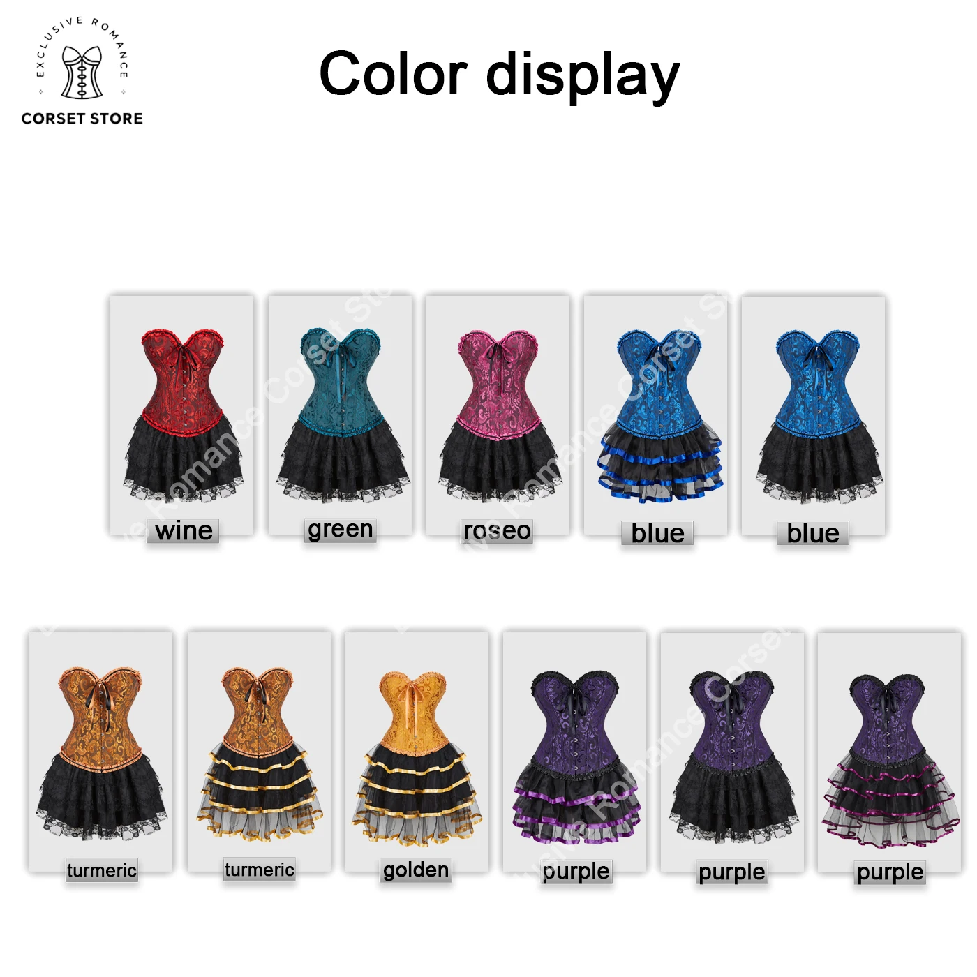 Corset Top with Skirt Overbust Corset Victorian Burlesque Costume Women Jacquard Strapless Corset with Dress Plus Size