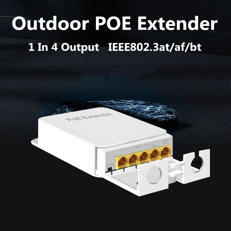 Gigabit Outdoor POE Extender 200m Extension 1 In 4 Output POE Repeater IEEE802.3at/af/bt