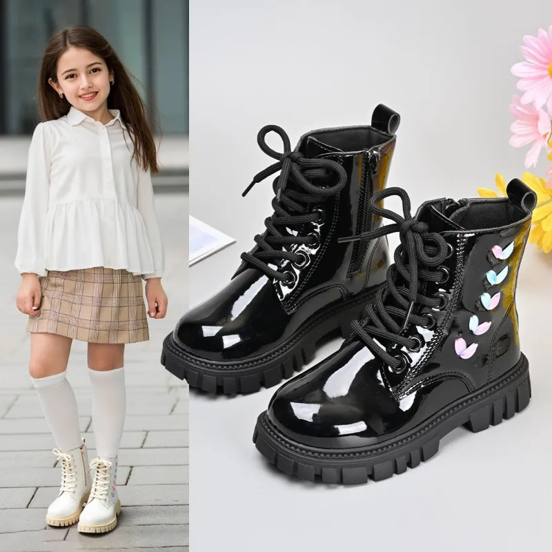 Bild 6: Kinder Kurze Stiefel Koreanischen Stil Vielseitige Kinder Leder Stiefel Mode Seite Zipper 2025, Herbst Neue Mädchen Prinzessin Stiefel Weiche