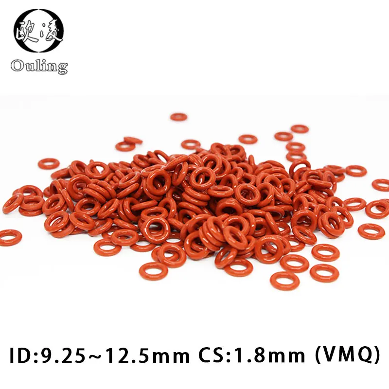 50PCS/Lot Red VMQ O‑Ring CS1.8mm ID9.25-12.5mm Good Elasticity Silicone Rubber Gasket Washer For Machinery Plumbing Sealing