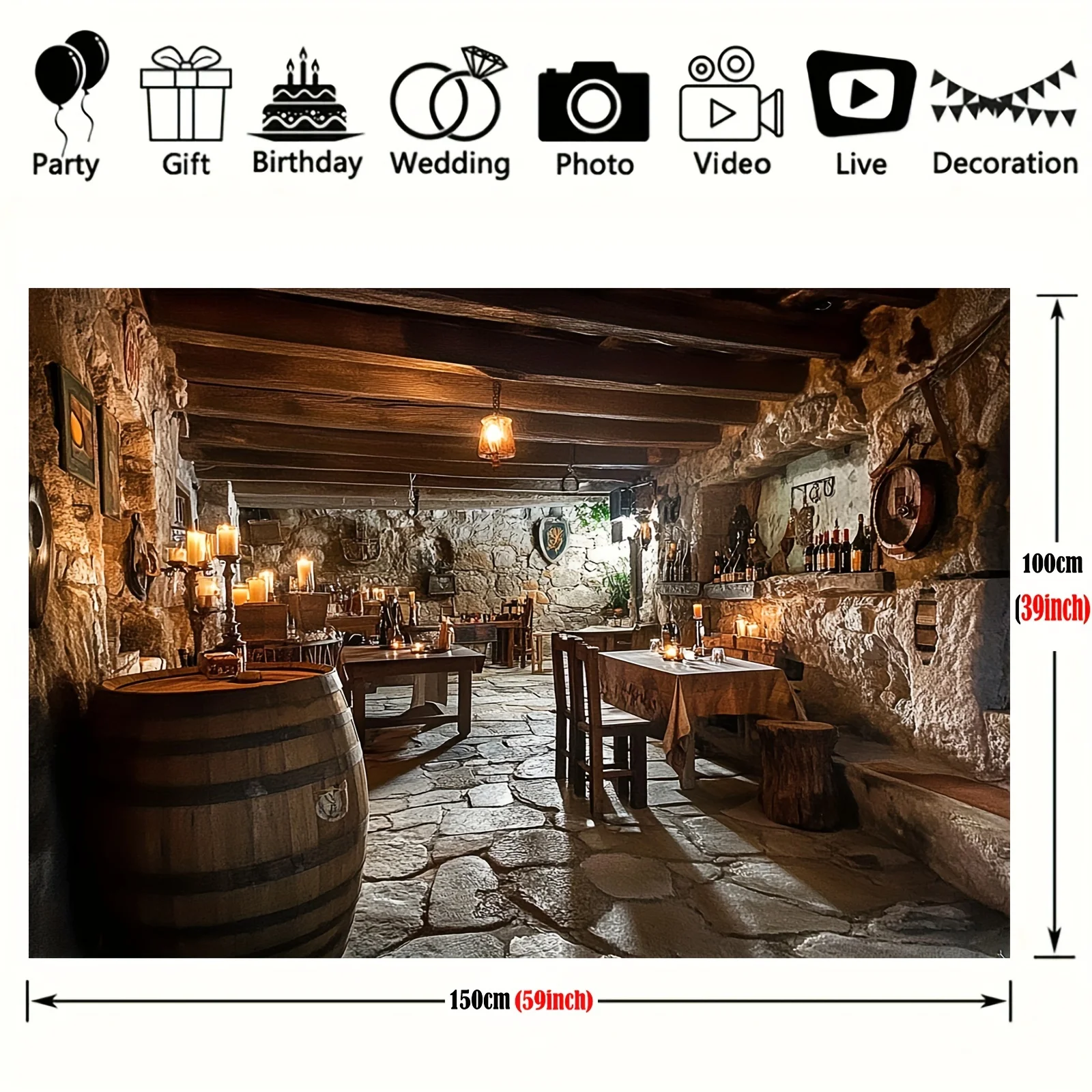 1PC Hotel Background Photography - Polyester stone wall and wooden ceiling theme photography background party