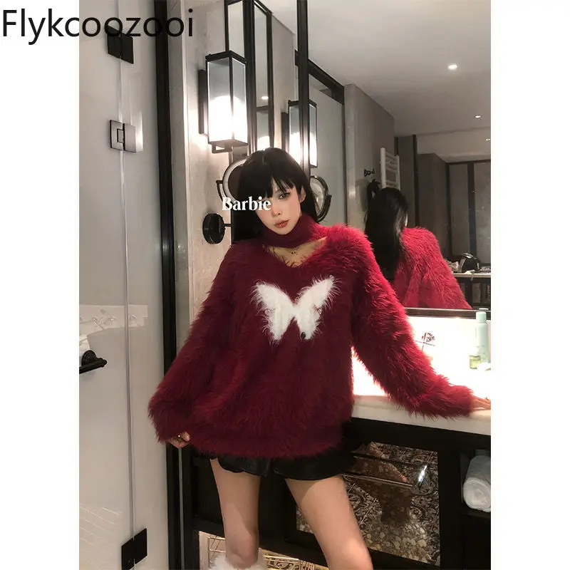 2024 Spring and Winter New Loose Fit Style Outside Wear Mohair Knit Top Llarge Size Sweater Mujer Women Knitwear