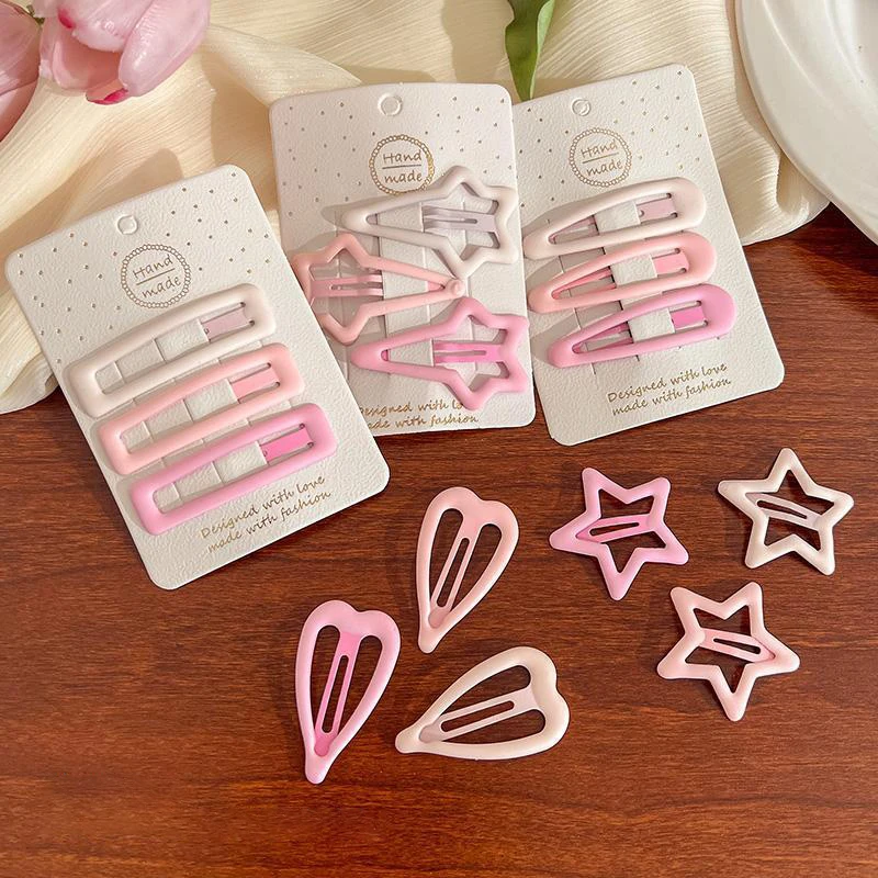 3pcs/set Mini Korean Style Frosted Pink Color Hairpins For Women Girls Star BB Hair Clips Pin Snap Ornaments Accessories