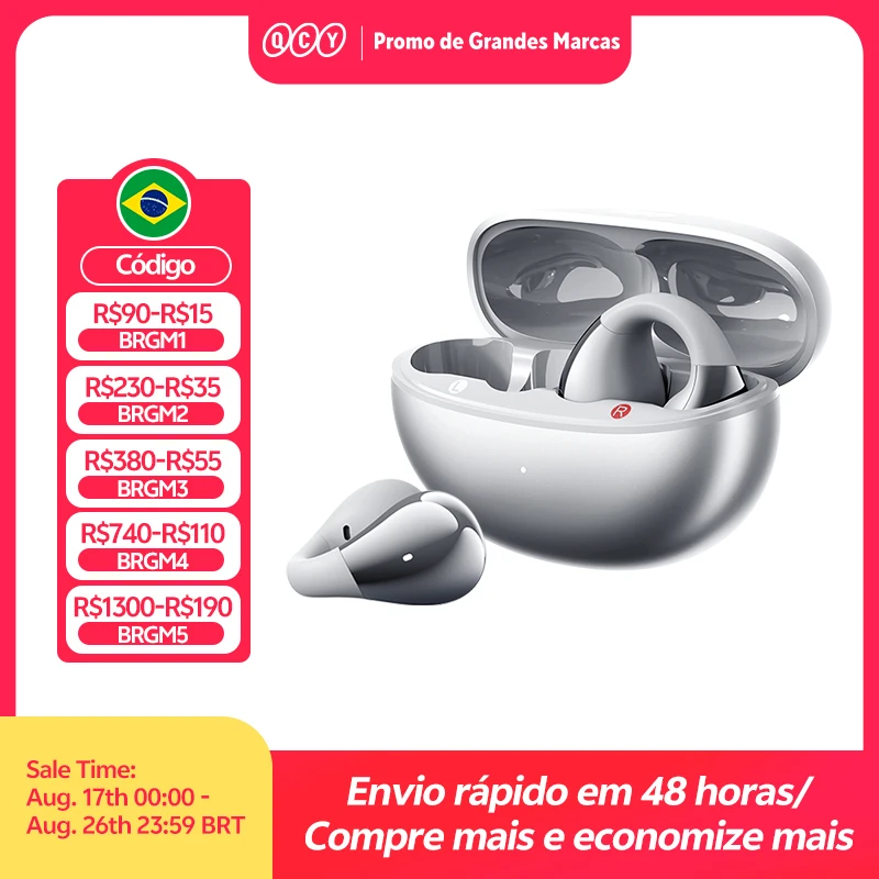 Qcy crossky c30s fones de ouvido sem fio de orelha aberta hi-res com clipe de orelha ldac fones de ouvido bluetooth 6.0 clipe em fones de ouvido esportivos 40 horas