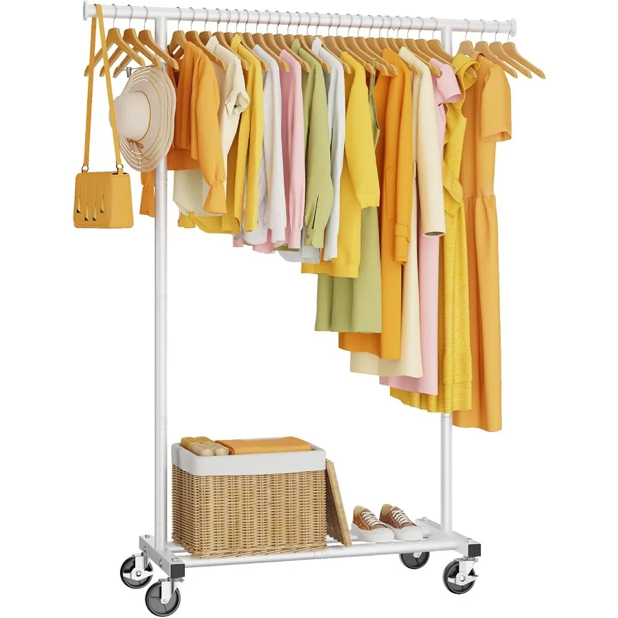 رف ملابس دوار محمول لغرفة النوم وغرفة المعيشة والغسيل رف ملابس معدني قوي مع عجلات ناعمة مثالية للتعليق