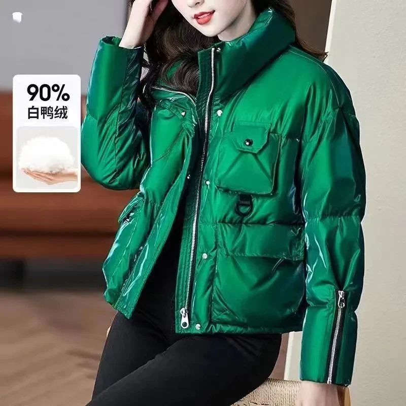 

New Glossy Short Down Cotton Coat Women's Winter Zipper Parkas Korean Thick Warm Jacket Female Windproof Rainproof Snow Overcoat