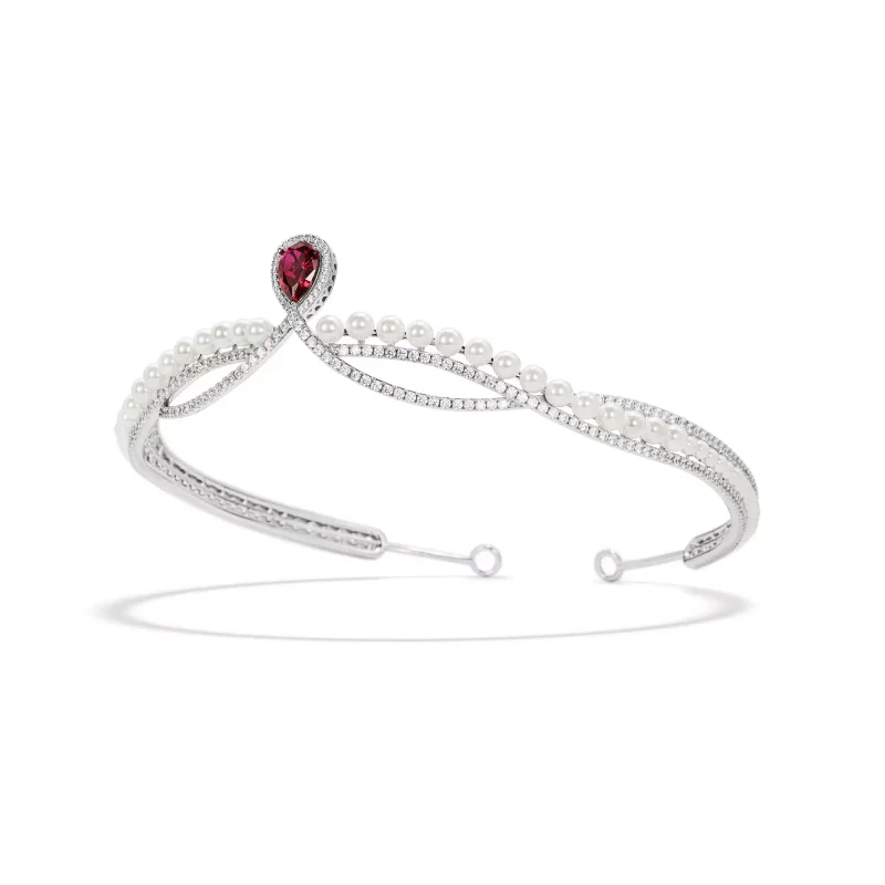 Bellux High End Light Luxury Crown Pigeon Blood Ruby Water Drop Luxury Full Diamond Fine Jewelry Artificial Gemstone Crown