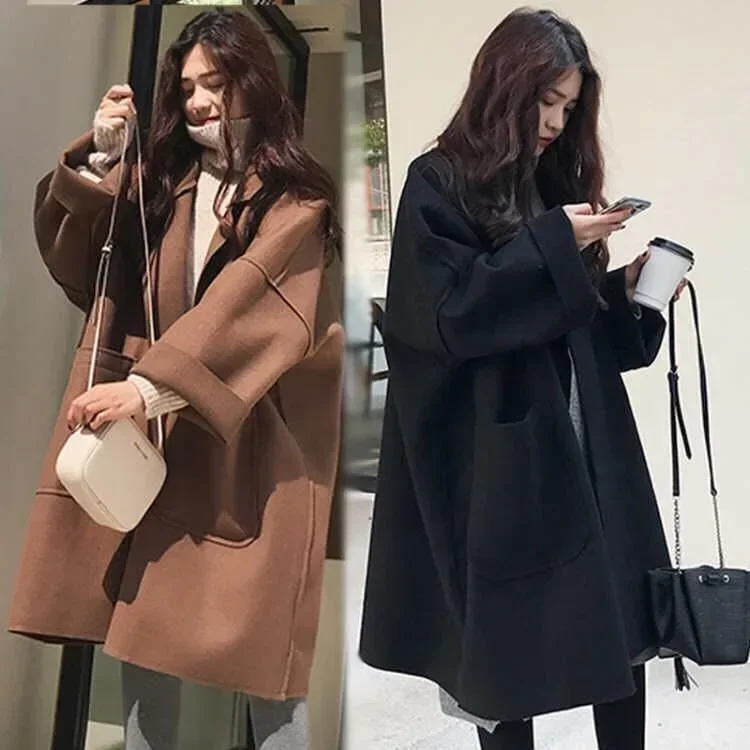 Plus Size 2024 Nuovo stile coreano Autunno/Inverno Cappotto di lana Petite Allentato di media lunghezza Studente Giacca versatile per le donne