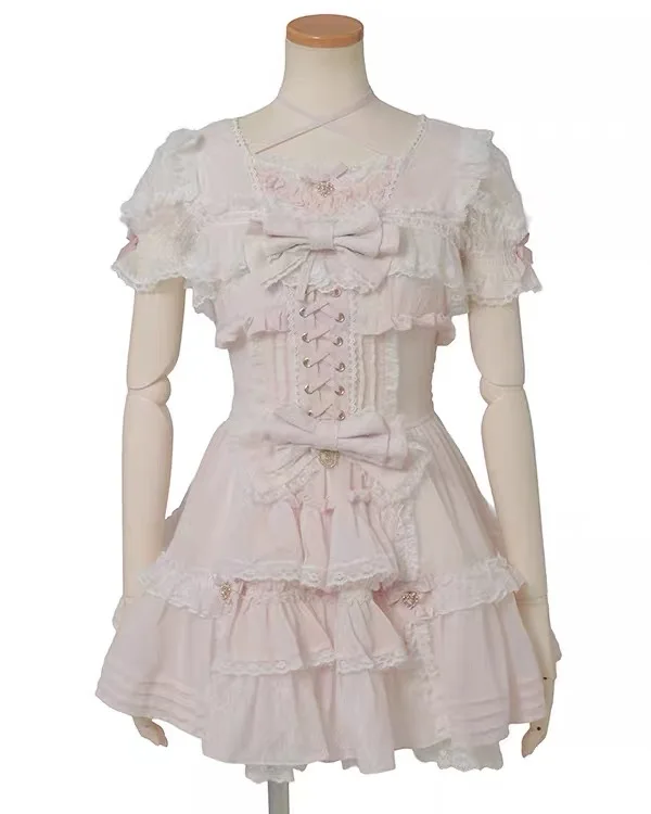 

Sweet Knot Waist Dress Japanese Style High Waist Slimming Versatile Princess Dress for Girls Spring Mid-Sleeve Poly...