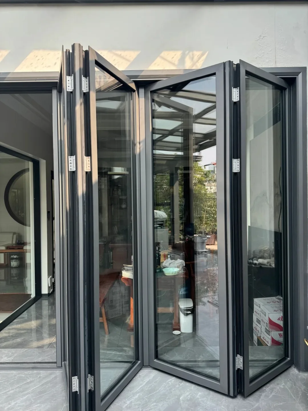 DN Customized Exterior Patio Glass Door Balcony Partition Aluminum Double Glazed Sliding Folding Door Panoramic Accordion Door