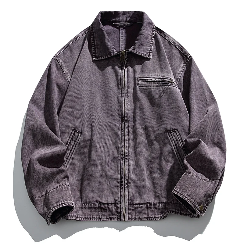 

Мужская джинсовая куртка в стиле ретро, рабочая одежда из чистого хлопка с большим воротником, весенне-осенний сезон, модная универсальная повседневная одежда