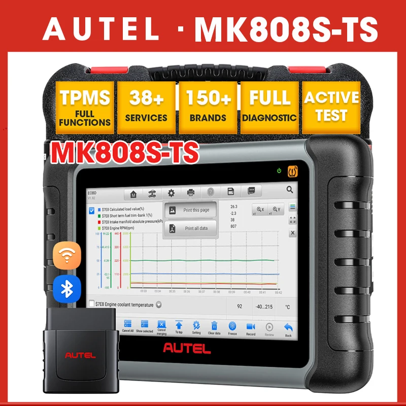 Autel MK808S-TS OBD2 Automotive Scanner Bluetooth TPMS Car Diagnostic Tools Active Test Upgraded of MK808TS