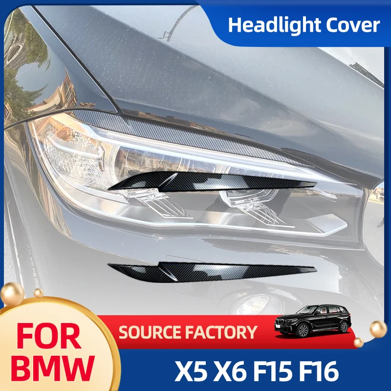 ホット2個入り-車用ヘッドライトランプ-アイブロウカバー-トリムステッカー-x5-x6-f15-f16-2014-2018-グロスブラック-カーアイリッド-l型装飾