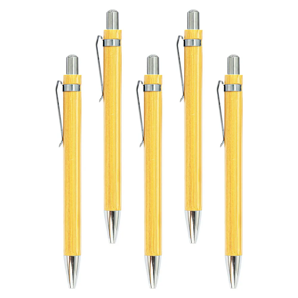 

5pcs Bamboo Ballpoint Pens Press Action Smooth Ink Ergonomic Writing Stationery Portable Office School Supplies for Gift