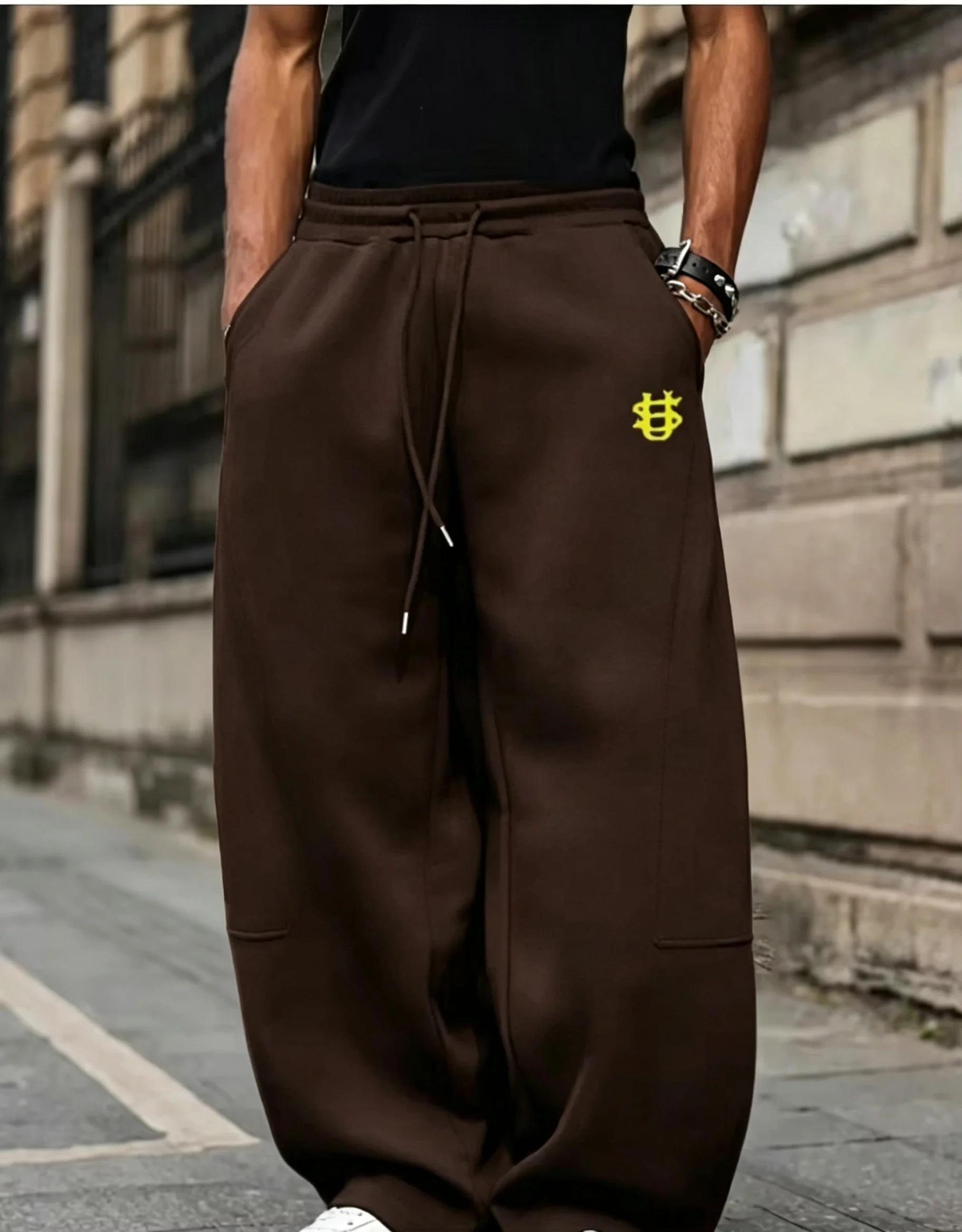 2026 Herren Streetwear Weitbeinige Jogginghose, Dollarzeichen-Stickerei, Lässige Sport-Langhose, Coole Modische Herbsthose, Ideal – Detail 13