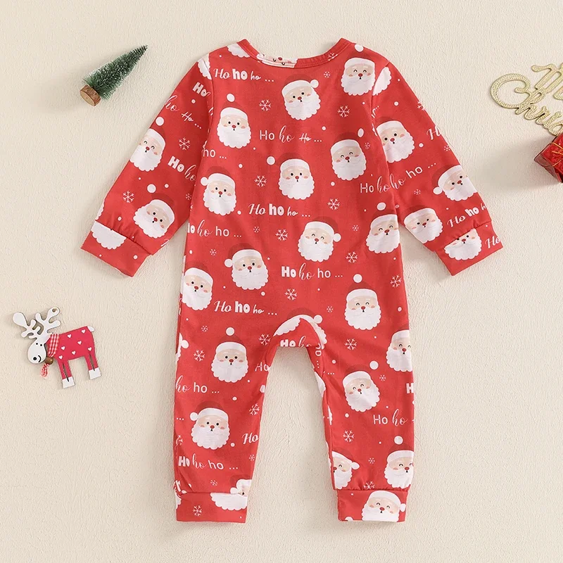 Newborn Infant Baby Girls Boys Jumpsuit Long Sleeve Ghost/Pumpkin/Santa Claus Print Zipper Closure Romper Clothes Xmas Costume