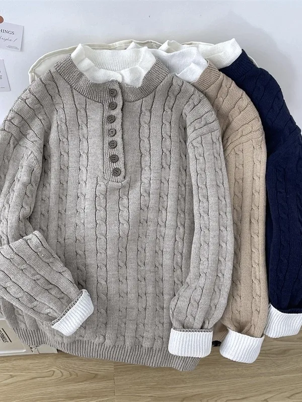 

Thiened Lazy Sle Men's Knitted Sweater Autumn Winter Vintage Henry Collar Coat Open Cardigan Long Sve Warmth M Oute...