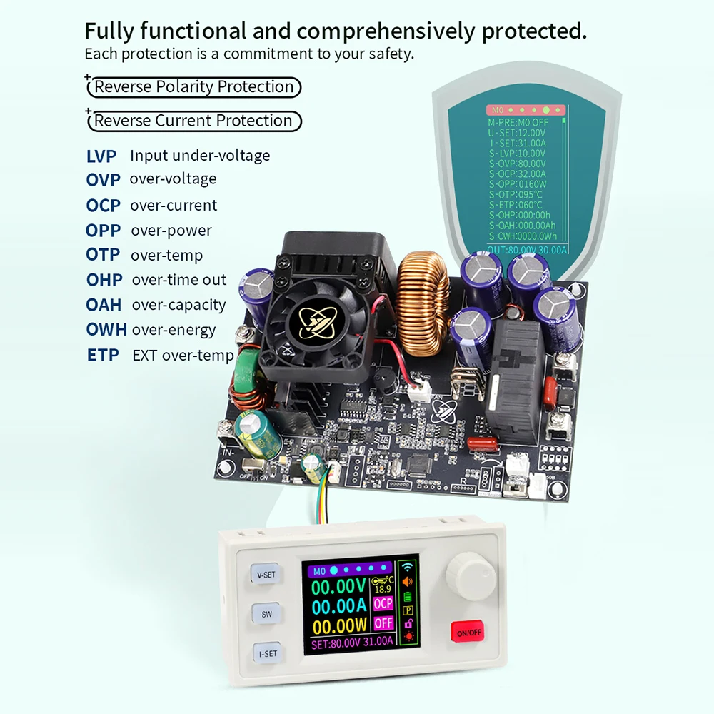 

XY8030S XY12530S Adjustable Step-Down Power Supply Module 1.8 inch Color LCD Screen Display DC Buck Converter With MPPT Charging