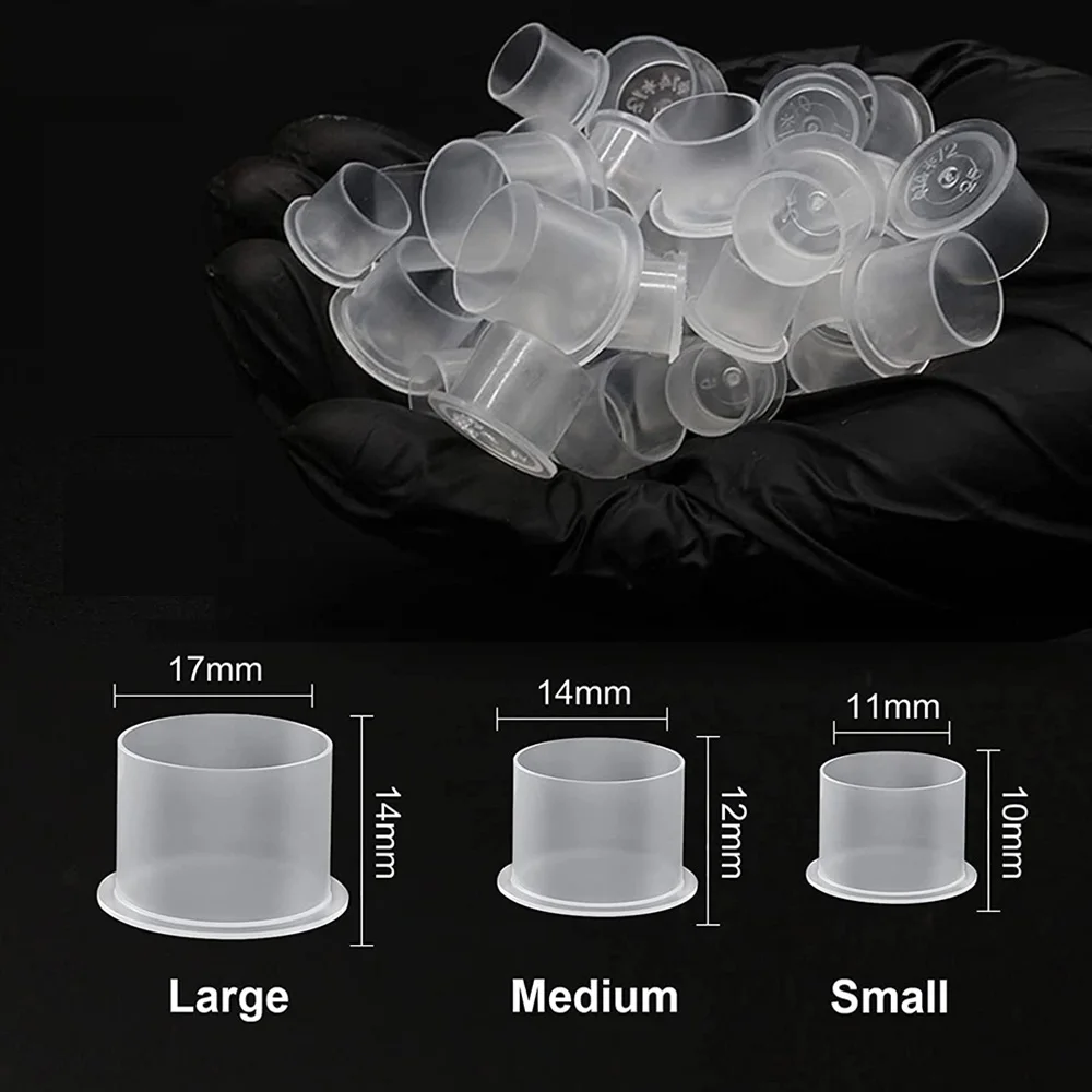 YANGNA Mixed Size Tattoo Ink Cups Disposable Microblading Steady Plastic Pigment Caps Clear Holder Container Tattoo Accessories