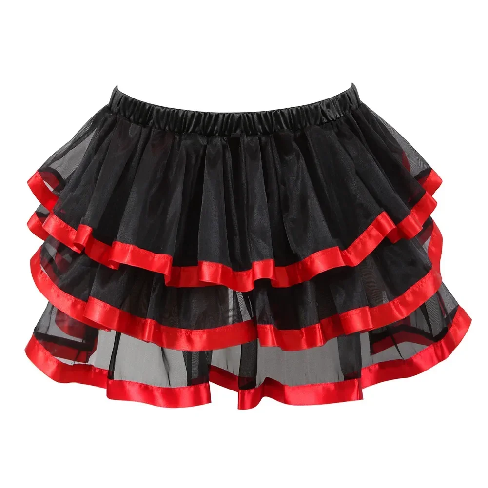 Rot Satin Overbust Korsett Kleid mit Layered Tüll Rock Burlesque Bustier Kostüm
