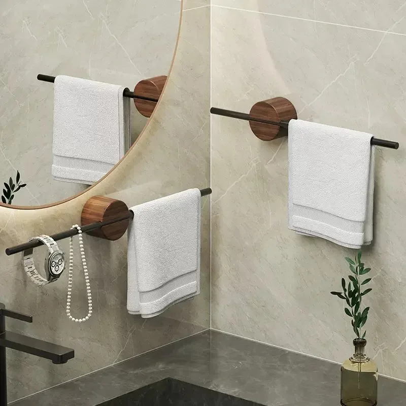 

Wall Hanging Towel Rack Space Aluminum Bathroom Rack Kitchen Storage 40/50cm Wood Wool Bath Towel Rack Bathroom Products