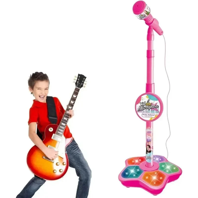 Kids Microphone and Stand,Kids Karaoke Machine for Girls Boys,Party Sing Musical Toy with Flashing Lights,Children's Microphone