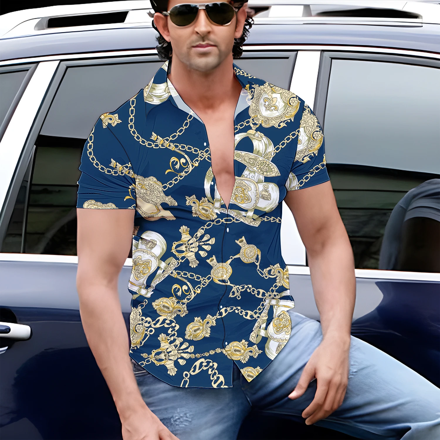 2023 Summer New Men\'s Short Sleeve Shirt Fashion Brand 3D Print Street Leisure Beach Holiday Party Button Quick Dry Shirt