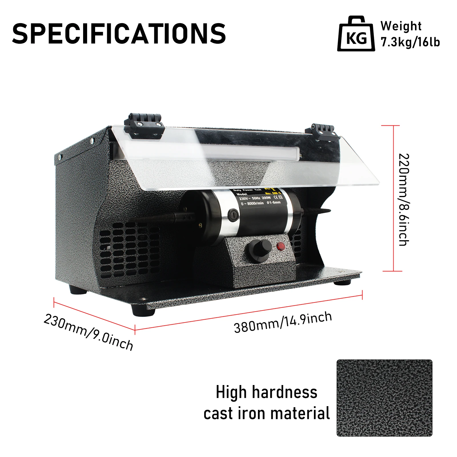 DM-5 Vacuum Jewelry Polishing Machine 200W 8000RPM with Light Dust Collector Desktop Jewelry DIY Polisher Equipment Tool view 6