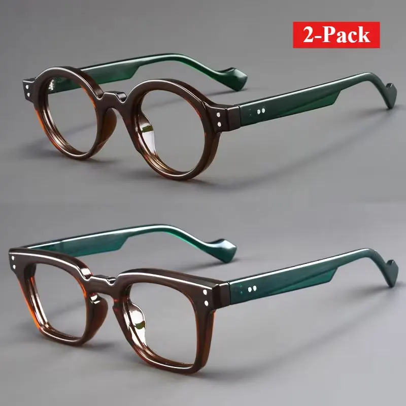 2-Pack of Fashionable Classic Style Luxury Business-Style High-Definition Reading Glasses, Square + Round Combination Set, Lightweight and Portable, Suitable for Daily Use at Home, Office, or When Going Out, Available in Prescriptions from +1.0 to +4.0