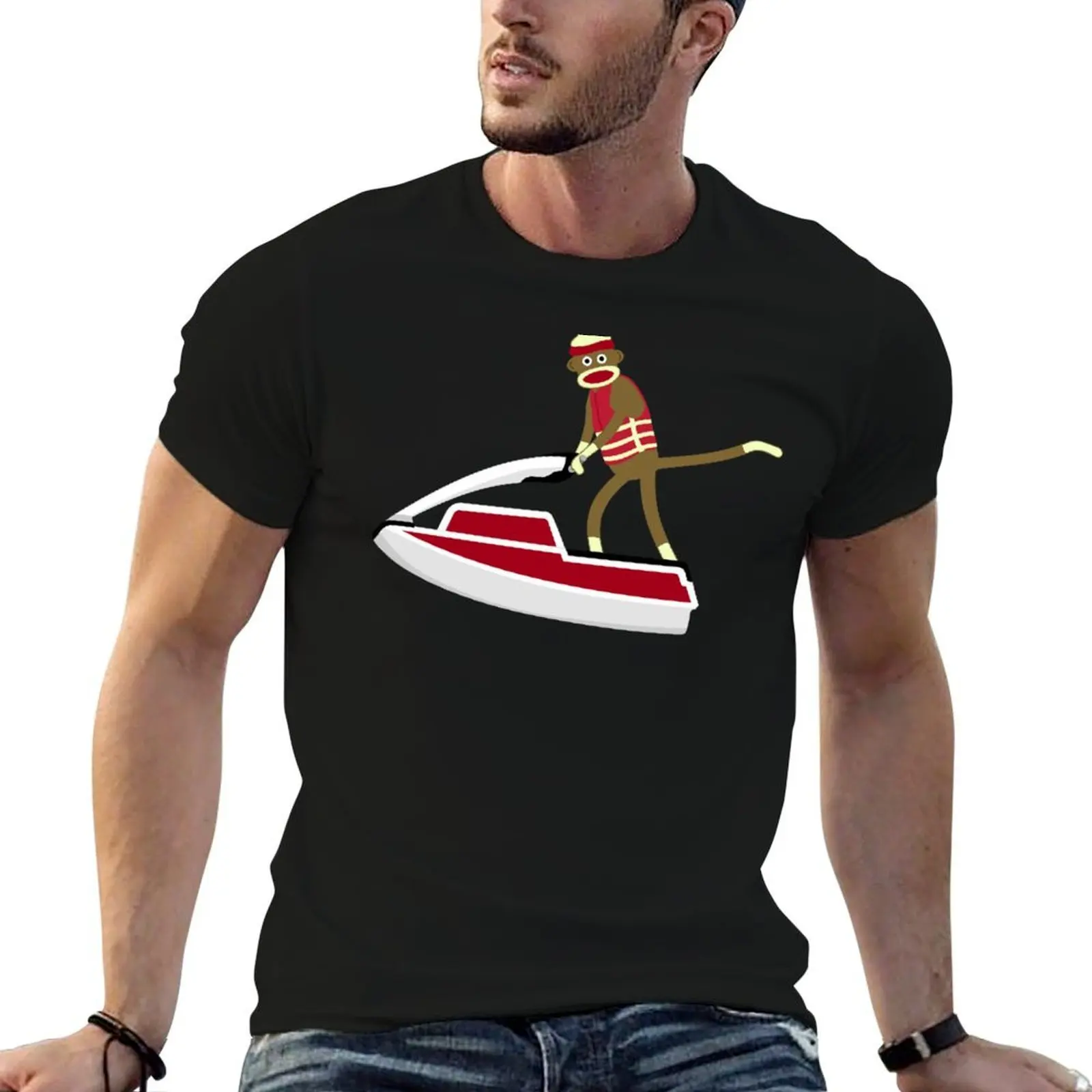 Sock Monkey Jetski Sticker T-Shirt tees heavyweights oversized t shirts for men