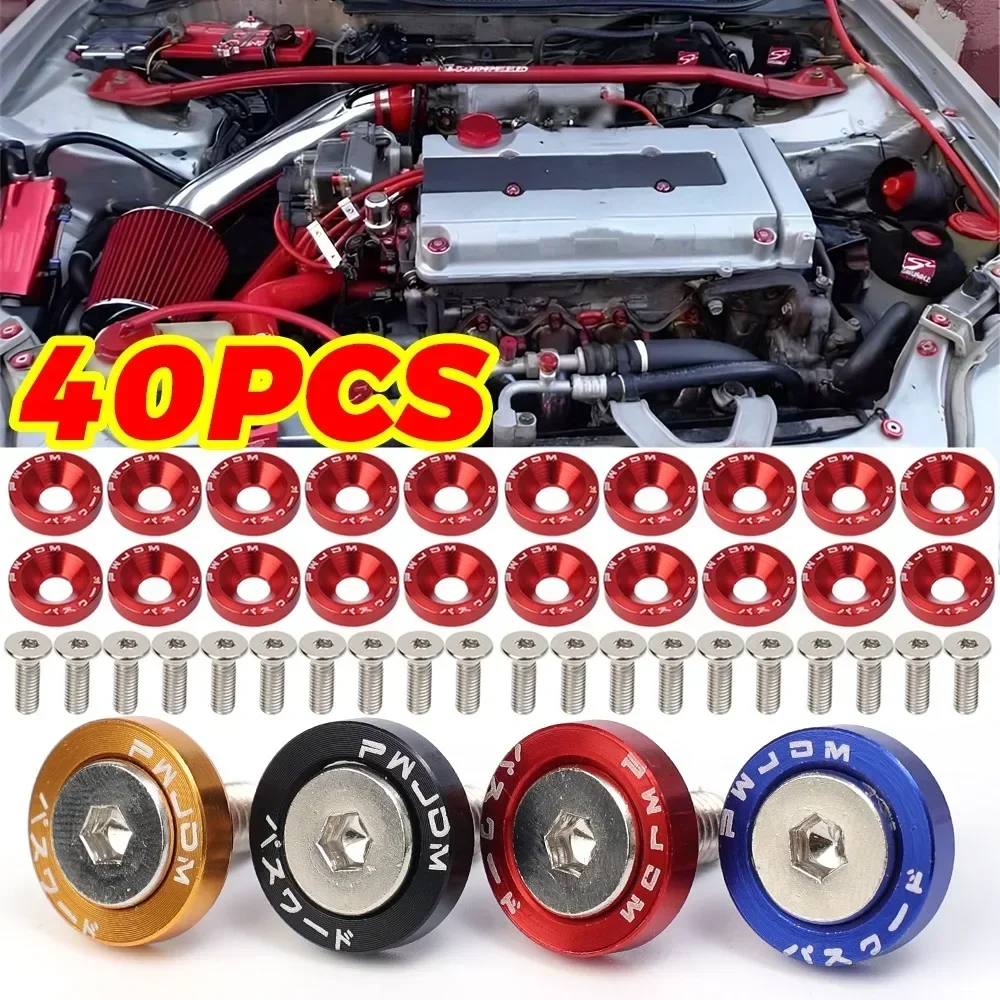JDM Kotflügel-Unterlegscheiben M6 Schraubenset – Aluminium-Konkavschrauben mit Sechskant für Honda – Auto-Modifikation, Dichtungsschrauben für Kotflügel, Stoßstange, Motor