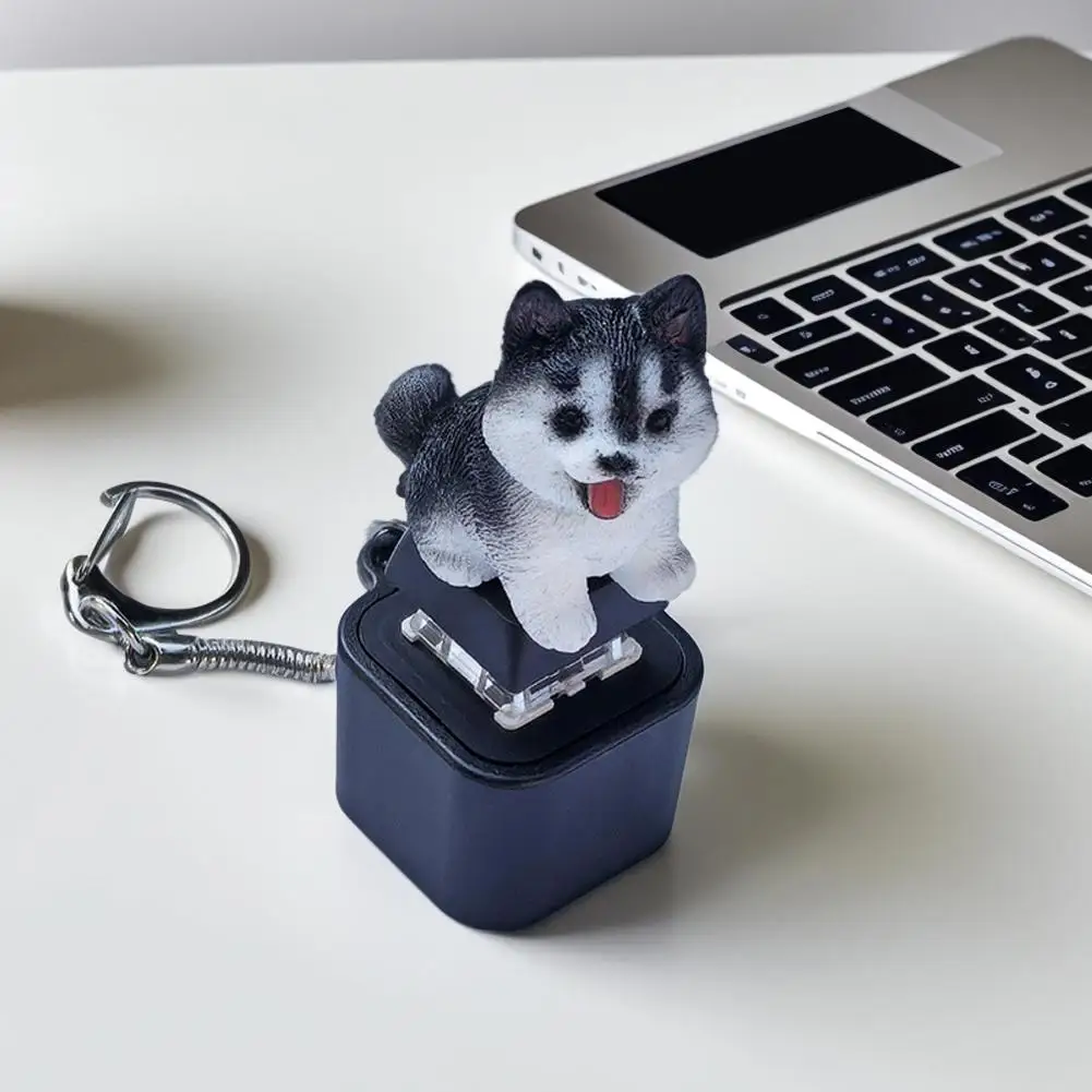 Rechargeable Cute Dog Cat Keychain Stress-Relieving Clicky Keyboard Stress Relief Kitten Puppy Croaking Fidget Toy Desk Decor
