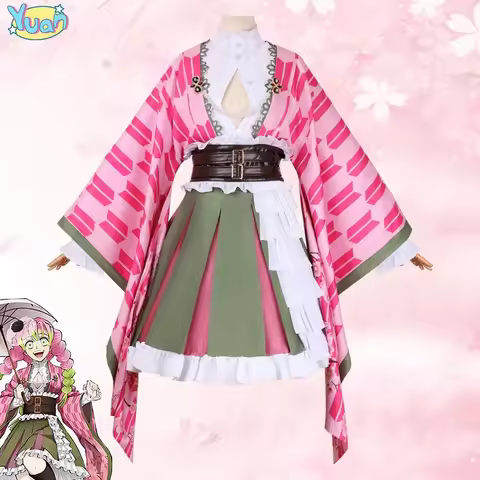 Anime Kanroji Mitsuri Cosplay Costume Kanroji Mitsuri 5th Anniversary Fancy kimono Double Ponytail Wig Outfit Female Party Dress